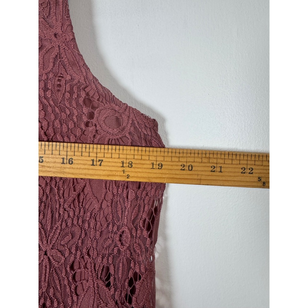 Boho Vanity Women LG Tank Top Mauve Floral Lace Handkerchief Eyelash Hem Lined - Picture 5 of 8